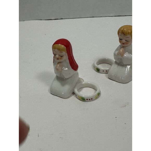 Vintage Porcelain Angel Candle Hugger Rings Antique Christmas Genuine Bone China - Picture 2 of 6